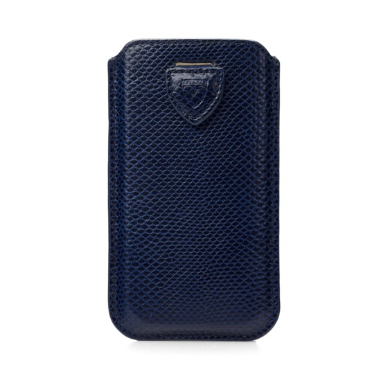 iPhone 6 Plus Leather Sleeve in Midnight Blue Lizard from Aspinal of London
