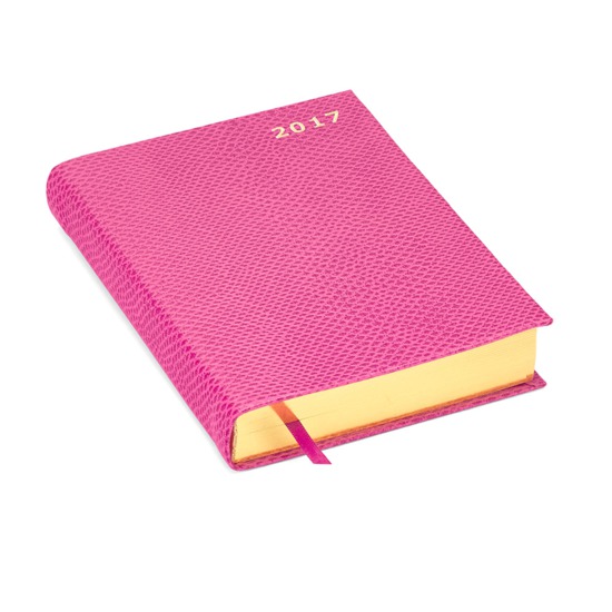A6 Day per Page Leather Diary in Raspberry Lizard from Aspinal of London