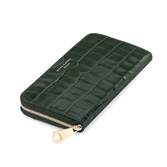 Continental Clutch Zip Wallet in Deep Shine Forest Green Croc from Aspinal of London