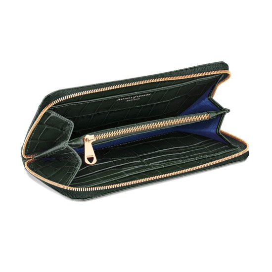 Continental Clutch Zip Wallet in Deep Shine Forest Green Croc from Aspinal of London