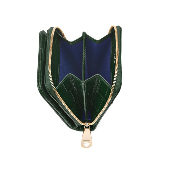 Mini Continental Zipped Coin Purse in Deep Shine Forest Green Croc from Aspinal of London
