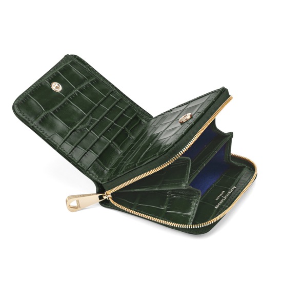 Mini Continental Zipped Coin Purse in Deep Shine Forest Green Croc from Aspinal of London