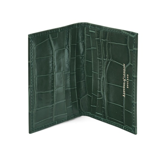 Double Fold Credit Card Case in Deep Shine Forest Green Croc from Aspinal of London