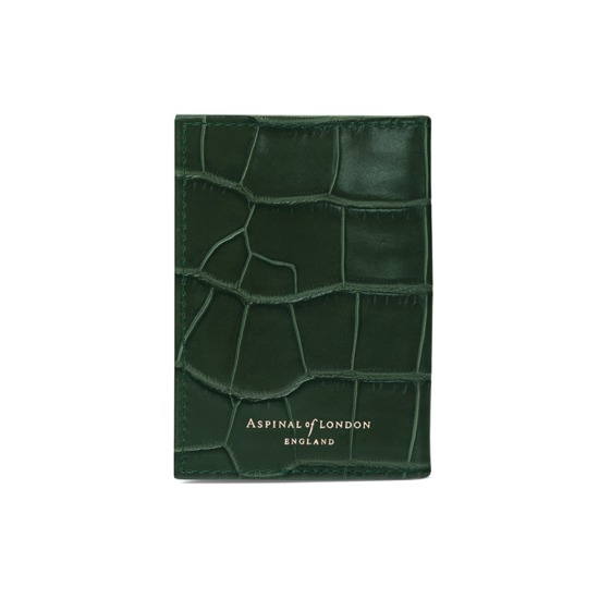 Double Fold Credit Card Case in Deep Shine Forest Green Croc from Aspinal of London