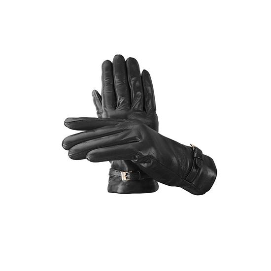 Ladies Cashmere Lined Leather Gloves with Buckle in Black from Aspinal of London