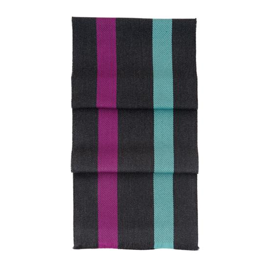 University Stripe Merino Wool Scarf in Charcoal, Steel Blue & Purple from Aspinal of London
