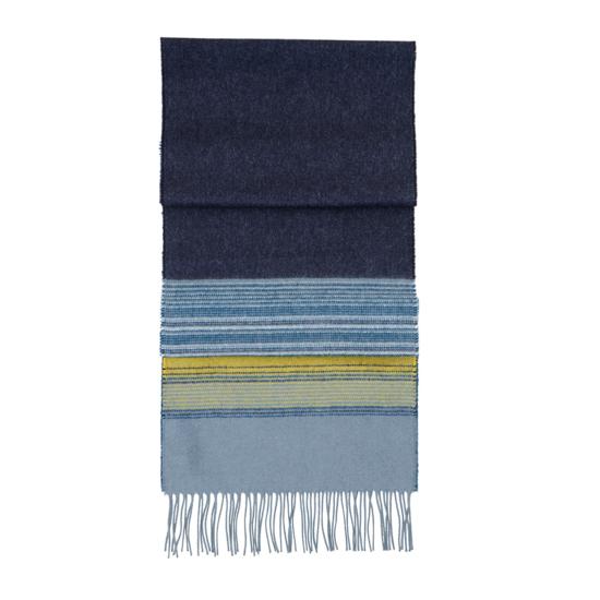 Ombre Stripe Cashmere Blend Scarf in Blue & Yellow Stripe from Aspinal of London