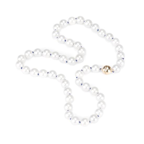 White Sea Shell Pearl Necklace (with Blue Silk Thread) from Aspinal of London