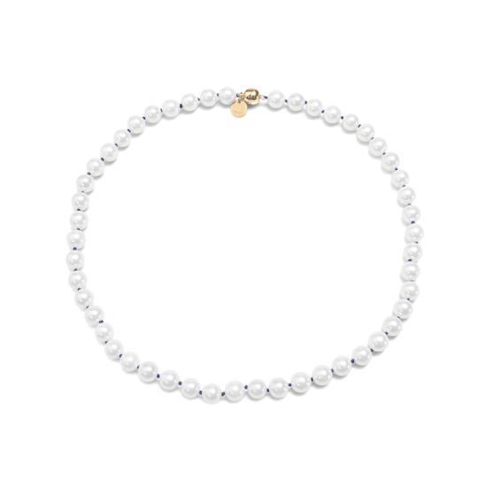 White Sea Shell Pearl Necklace (with Blue Silk Thread) from Aspinal of London
