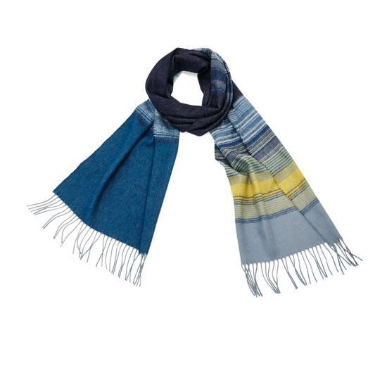 Ombre Stripe Cashmere Blend Scarf in Blue & Yellow Stripe from Aspinal of London