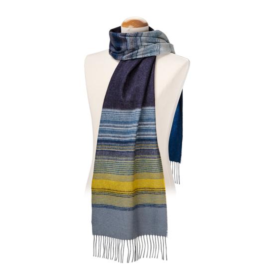 Ombre Stripe Cashmere Blend Scarf in Blue & Yellow Stripe from Aspinal of London