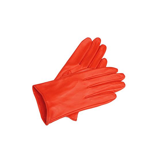 Ladies Short Unlined Leather Gloves in Flame Red Nappa from Aspinal of London