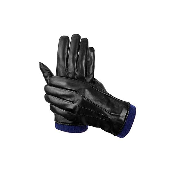 Mens Leather Gloves with Knitted Cuff in Black Nappa & Navy Knit from Aspinal of London