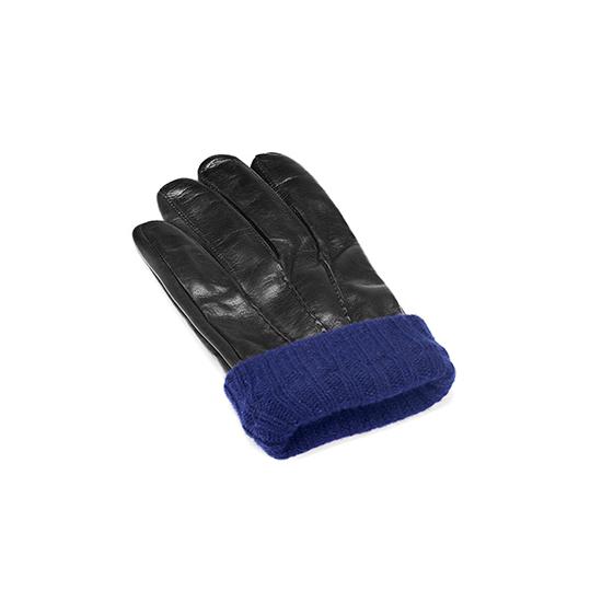 Mens Leather Gloves with Knitted Cuff in Black Nappa & Navy Knit from Aspinal of London