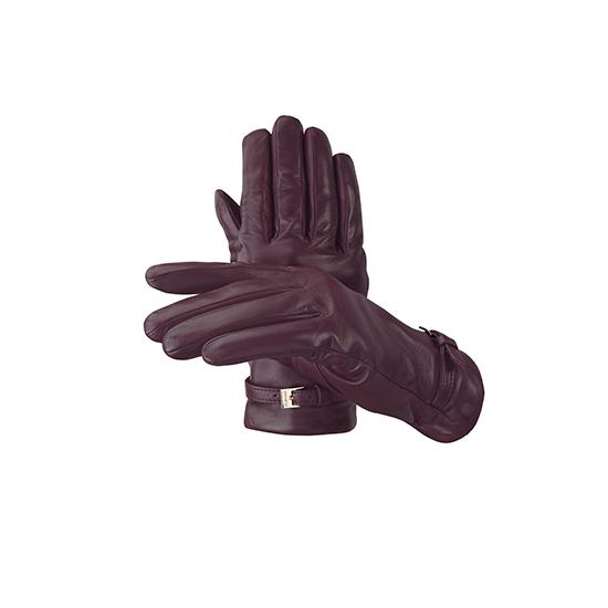 Ladies Cashmere Lined Leather Gloves with Buckle in Bordeaux from Aspinal of London