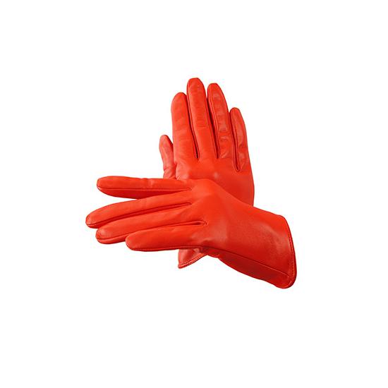 Ladies Short Unlined Leather Gloves in Flame Red Nappa from Aspinal of London