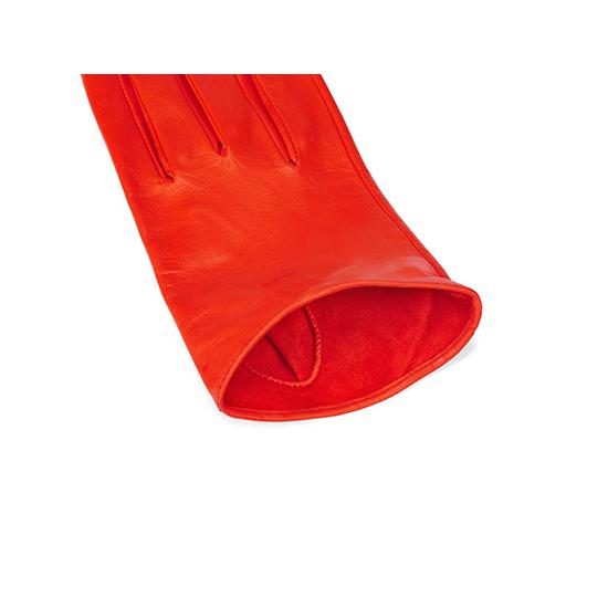 Ladies Short Unlined Leather Gloves in Flame Red Nappa from Aspinal of London
