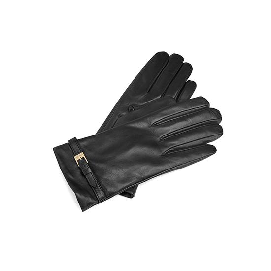 Ladies Cashmere Lined Leather Gloves with Buckle in Black from Aspinal of London