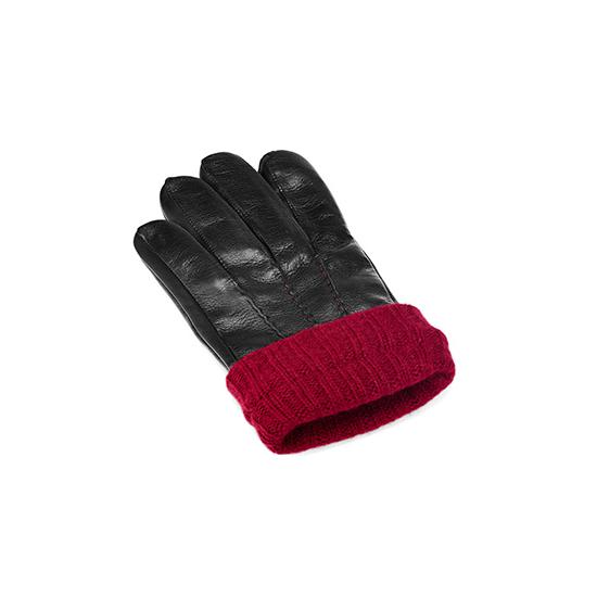 Mens Leather Gloves with Knitted Cuff in Black Nappa & Bordeaux Knit from Aspinal of London
