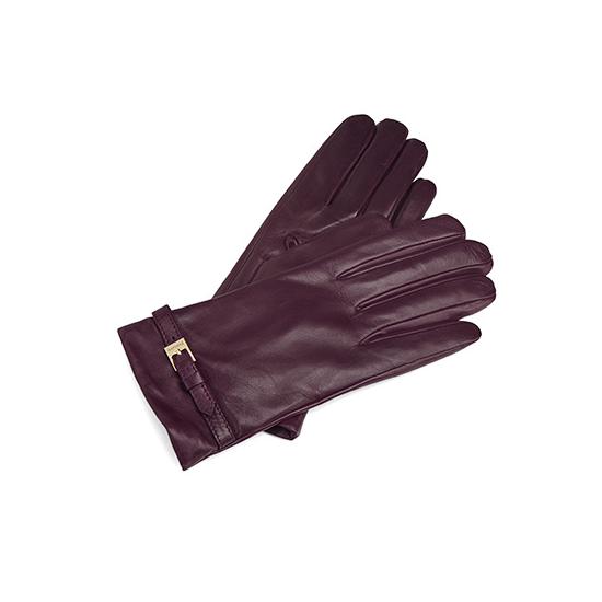 Ladies Cashmere Lined Leather Gloves with Buckle in Bordeaux from Aspinal of London