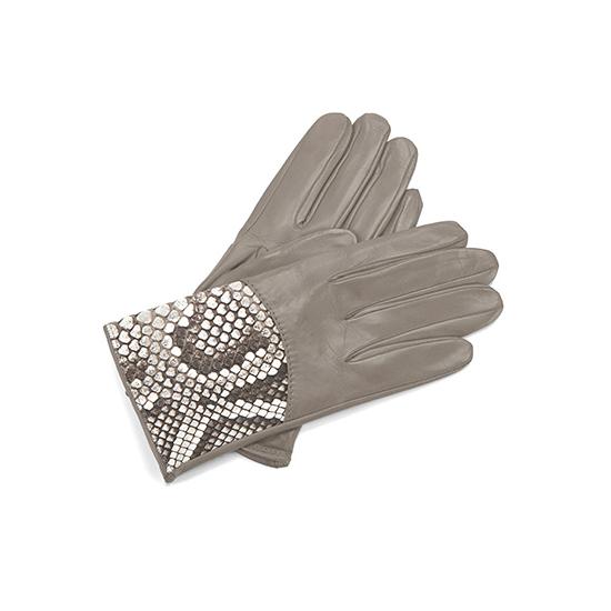Ladies Python Leather Gloves in Tortora Nappa & Natural Python from Aspinal of London