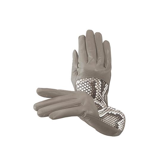 Ladies Python Leather Gloves in Tortora Nappa & Natural Python from Aspinal of London