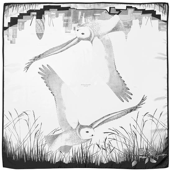 Owl in the City Silk Scarf in Monochrome from Aspinal of London