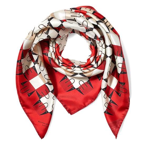 Marylebone Geometric Silk Scarf in Berry from Aspinal of London