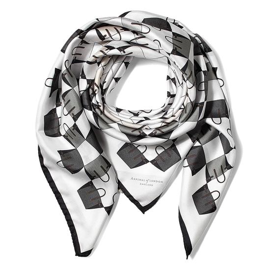 Marylebone Geometric Silk Scarf in Monochrome from Aspinal of London