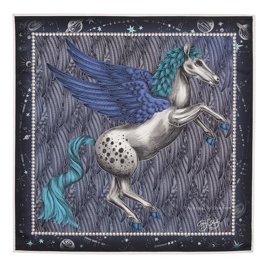 Pegasus Feather Silk Twill Scarf in Midnight Blue (27.5