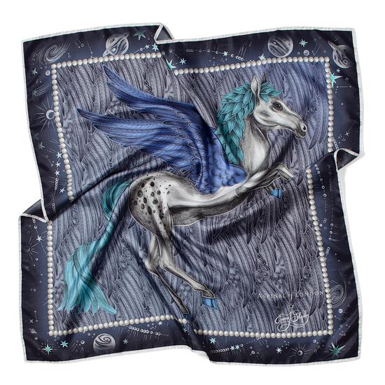 Pegasus Feather Silk Twill Scarf in Midnight Blue (27.5
