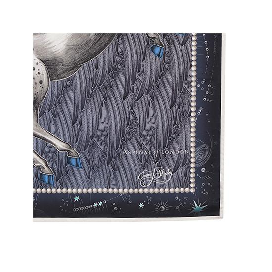 Pegasus Feather Silk Twill Scarf in Midnight Blue (27.5
