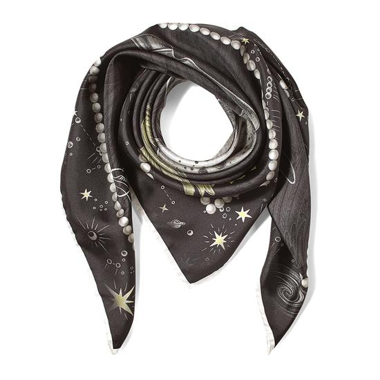 Pegasus Feather Silk Twill Scarf in Monochrome (27.5