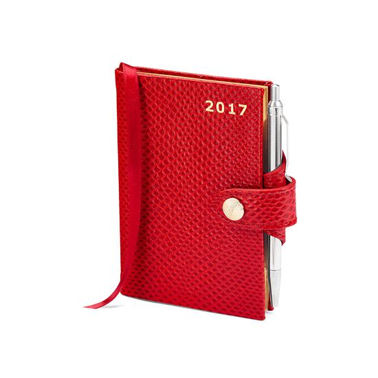 Mini Pocket Week to View Leather Diary with Pen in Berry Lizard from Aspinal of London