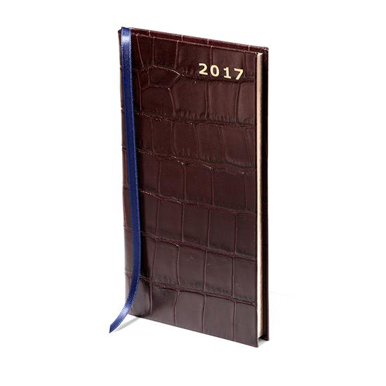 Slim Pocket Week to View Leather Diary in Deep Shine Amazon Brown Croc from Aspinal of London