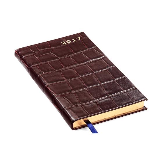 Slim Pocket Week to View Leather Diary in Deep Shine Amazon Brown Croc from Aspinal of London