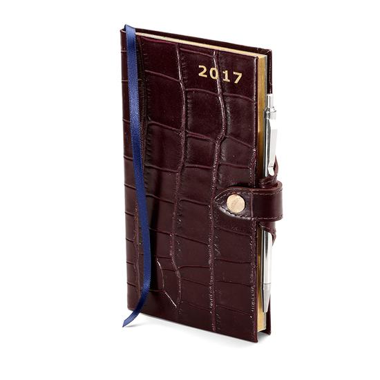 Slim Pocket Week to View Leather Diary with Pen in Deep Shine Amazon Brown Croc from Aspinal of London