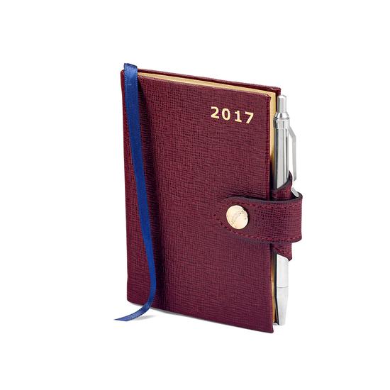 Mini Pocket Week to View Leather Diary with Pen in Burgundy Saffiano from Aspinal of London