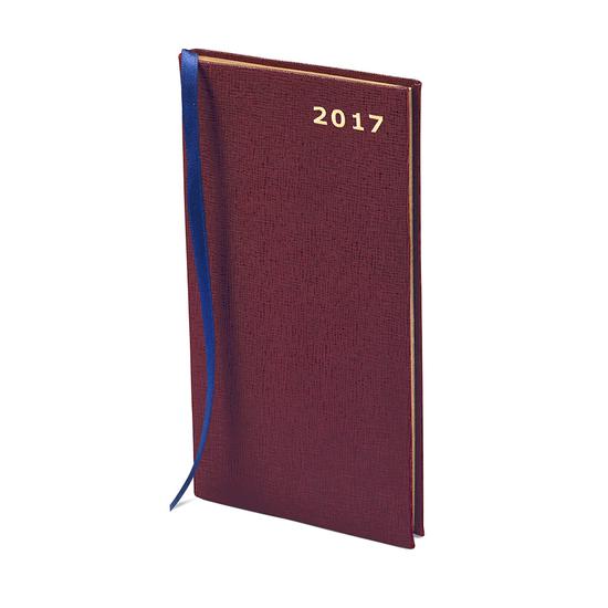 Slim Pocket Week to View Leather Diary in Burgundy Saffiano from Aspinal of London