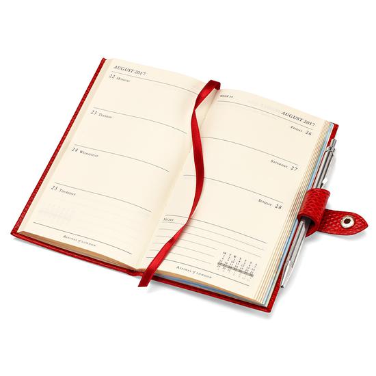 Slim Pocket Week to View Leather Diary with Pen in Deep Shine Black Croc from Aspinal of London