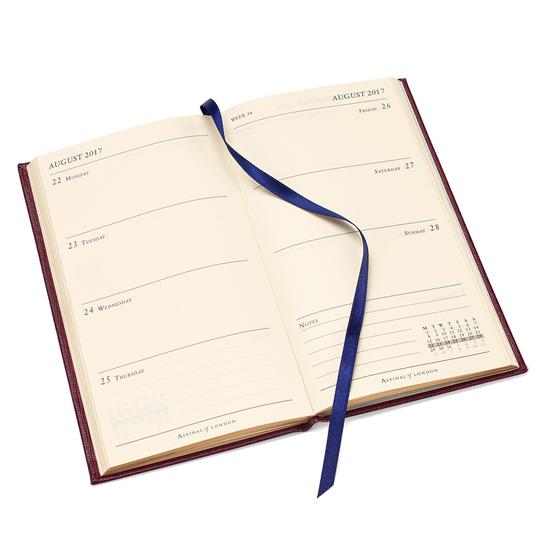 Slim Pocket Week to View Leather Diary in Burgundy Saffiano from Aspinal of London