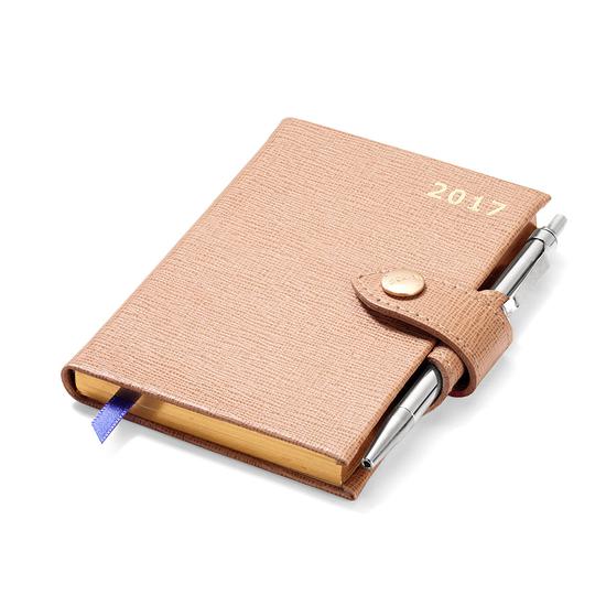 Mini Pocket Week to View Leather Diary with Pen in Deer Saffiano from Aspinal of London