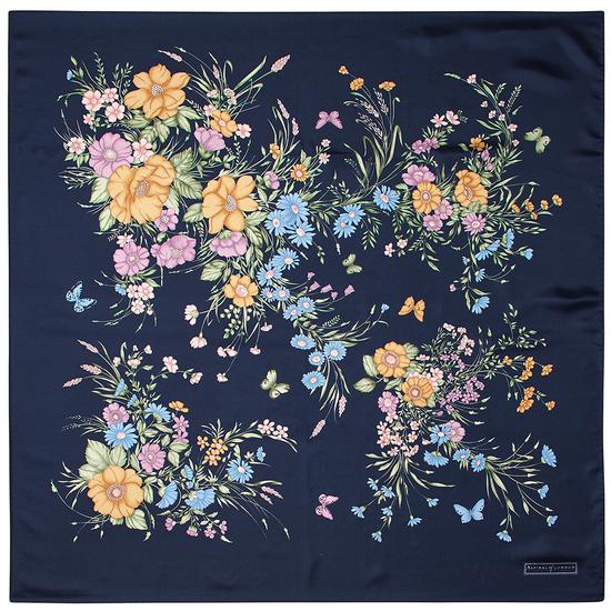 Bouquet of Flowers Silk Scarf in Blue from Aspinal of London