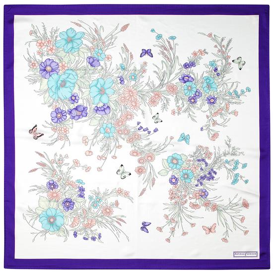 Bouquet of Flowers Silk Scarf in Purple from Aspinal of London