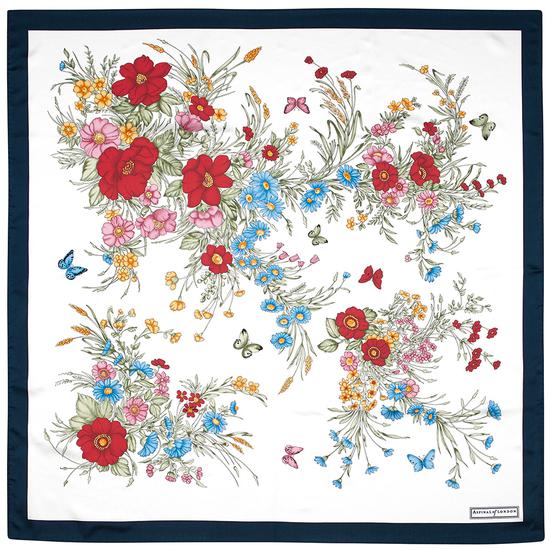 Bouquet of Flowers Silk Scarf in Midnight Blue from Aspinal of London