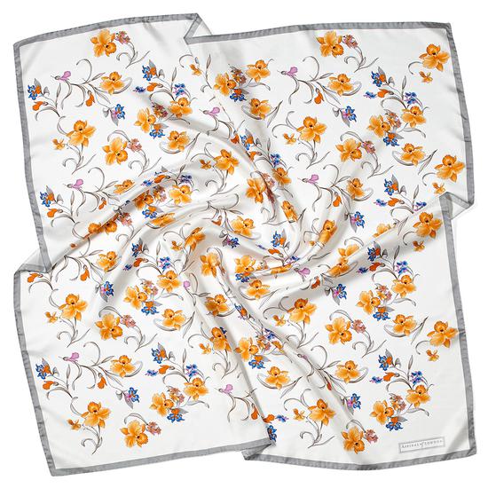 Mini Flowers Silk Scarf in Grey from Aspinal of London