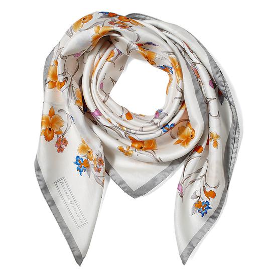 Mini Flowers Silk Scarf in Grey from Aspinal of London