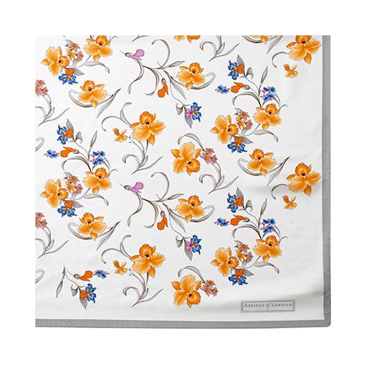 Mini Flowers Silk Scarf in Grey from Aspinal of London