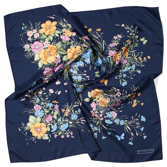 Bouquet of Flowers Silk Scarf in Blue from Aspinal of London