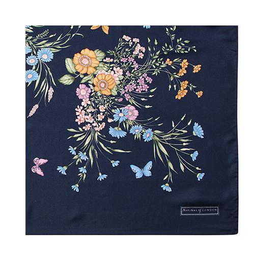 Bouquet of Flowers Silk Scarf in Blue from Aspinal of London